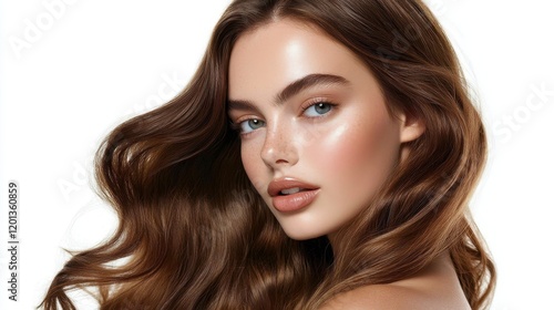 Wallpaper Mural Beautiful model girl with Brown hair strand,silky healthy chestnut wavy hair strand,hair wavy ribbon, with smooth,Keratin straightening,Treatment,straight long hair,procedures,Smooth hairstyle. Torontodigital.ca