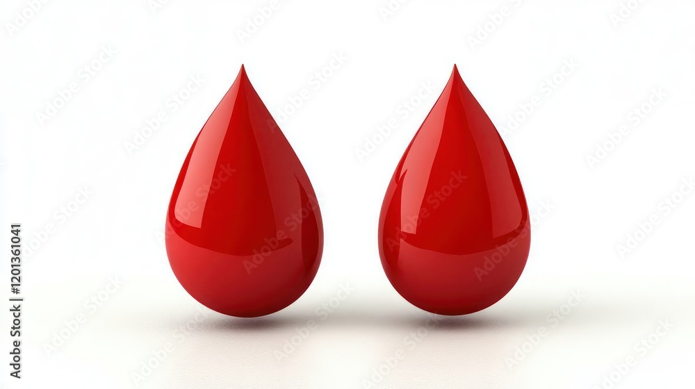 Fototapeta premium Red Blood Drops Isolated Against a White Background Generative AI