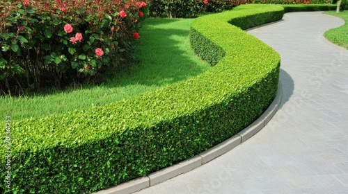 A Serene Garden Pathway with Meticulously Trimmed Hedges and Lush Greenery. Exquisite Landscaping Design Ideas for Your Outdoor Oasis
