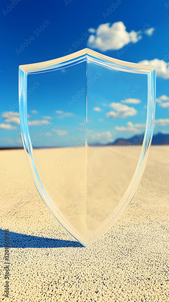 Transparent shield on a sandy surface Transparent shield on a sandy surface