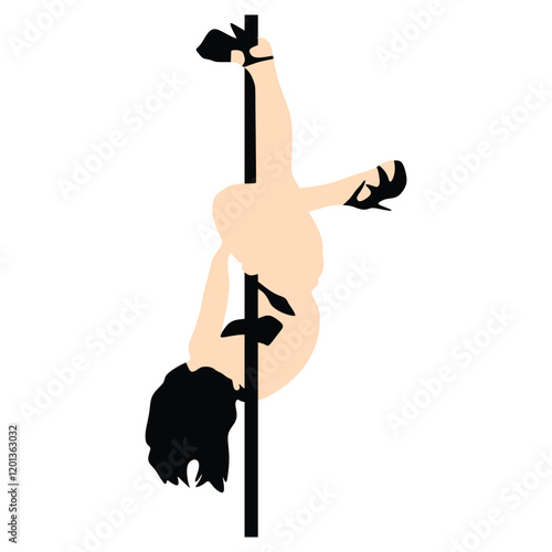 Vector silhouette of girl and pole on a white background. Pole dance illustration for fitness, striptease dancers, exotic dance.