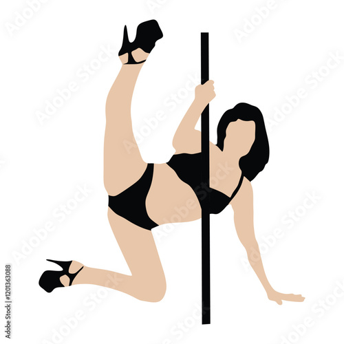 Vector silhouette of girl and pole on a white background. Pole dance illustration for fitness, striptease dancers, exotic dance.