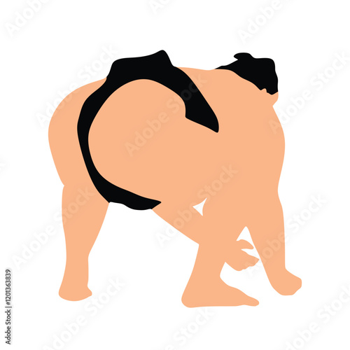 Sumo wrestlers silhouette, Vector sumo wrestler silhouette. Black on white icon.