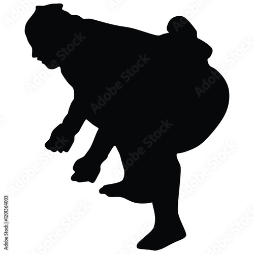 Sumo wrestlers silhouette, Vector sumo wrestler silhouette. Black on white icon.