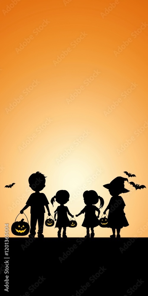 Fototapeta premium Halloween celebration with children outdoor silhouette festive atmosphere scenic view spooky theme