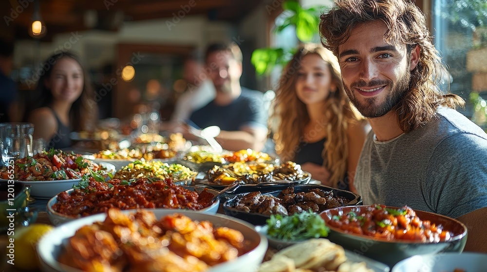 Obraz premium A group of friends is savoring a meal together at a restaurant