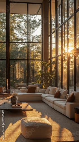 Cozy living room with natural light and modern decor in a sunny home environment