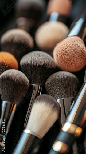 Elegant makeup brushes arranged in a stylish manner showcasing professional a...