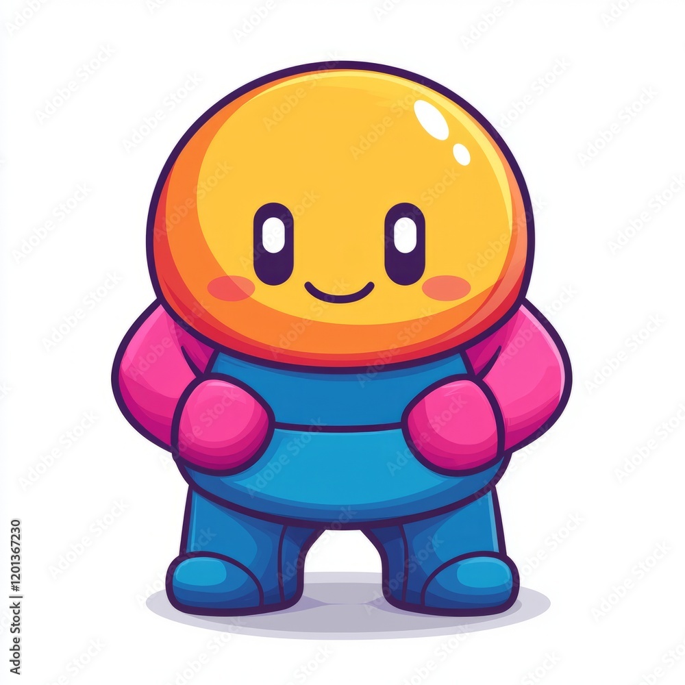 Happy cartoon character with a round head and blue suit Happy cartoon character with a round head and blue suit