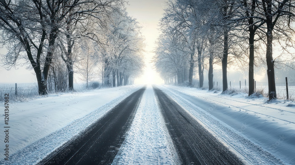 Winter Wonderland Road: A Snowy Path Through Frosty Trees Winter Wonderland Road: A Snowy Path Through Frosty Trees