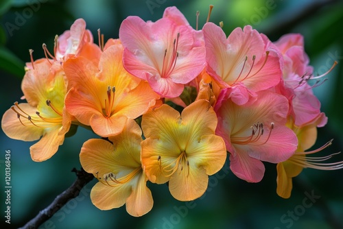Colorful flowers bloom on branches in a vibrant display of nature's beauty