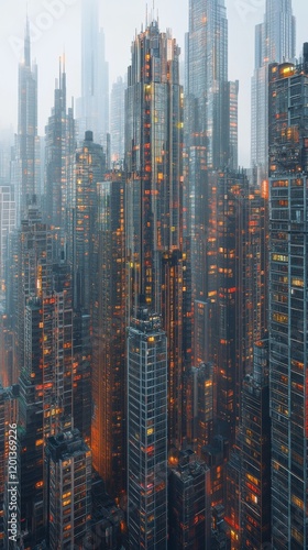 Vibrant cityscape showcasing skyscrapers under a blue sky with fluffy clouds