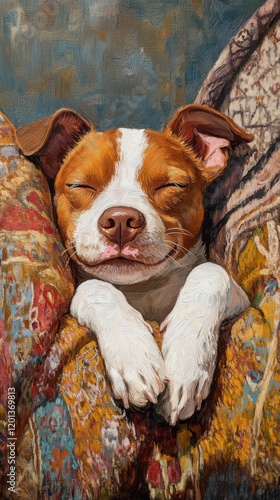 Cozy dog resting peacefully while wrapped in a warm blanket indoors