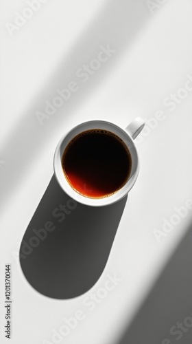 Coffee cup placed on textured surface with a top view at a serene morning set...