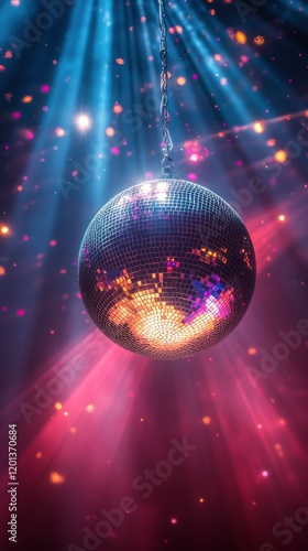 Vibrant disco ball radiates colorful light in a lively dance atmosphere