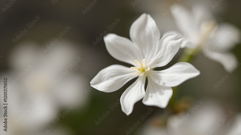 Close up of white anemone flower with yellow center in a garden during spring Close up of white anemone flower with yellow center in a garden during spring
