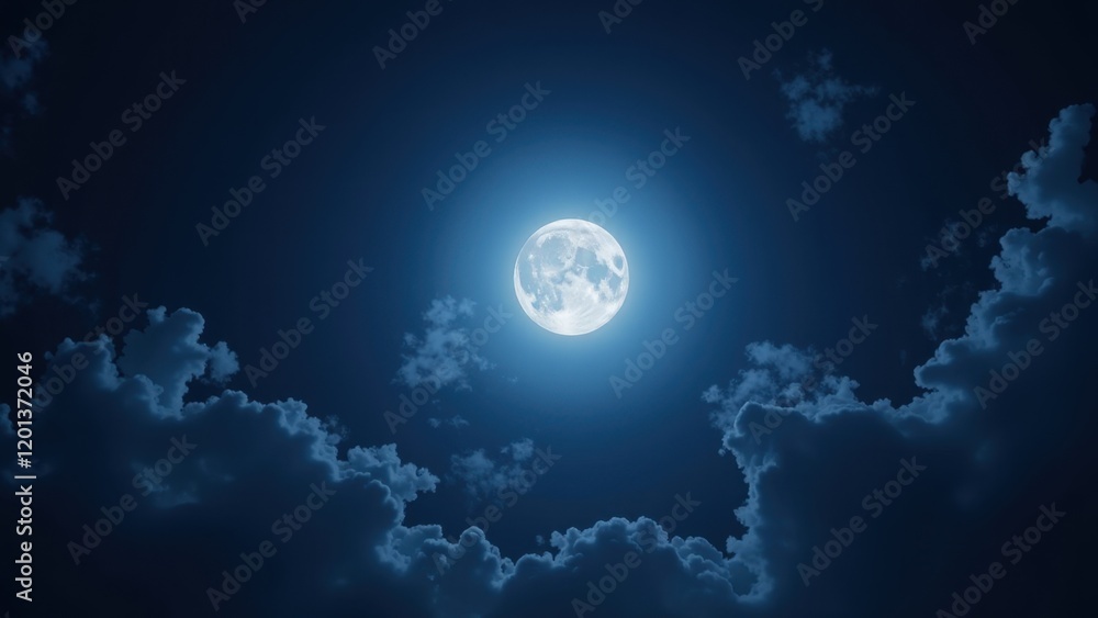 A dazzling white moon commands the night from below, framed by an enchanting, deep-blue sky—capturing its celestial glory up close A dazzling white moon commands the night from below, framed by an enchanting, deep-blue sky—capturing its celestial glory up close