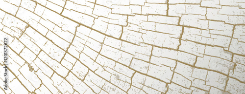 Cracked white background with gold lines, creating an abstract, textured background. White and gold colors enhance the background's elegance. Cracked texture vintage background vector
