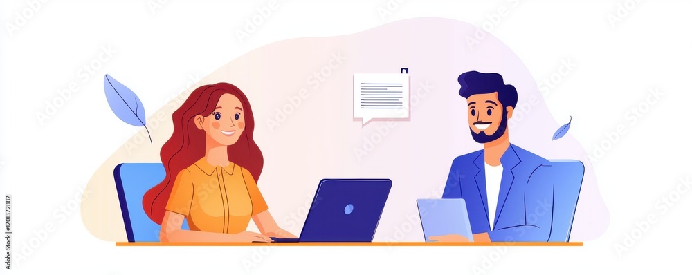 Obraz premium Collaborative business meeting office illustration professional environment eye-level view teamwork concept