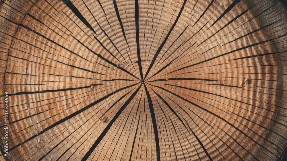 Fototapeta premium Close-up view of a tree stump showing its intricate growth rings that tell a story of age and resilience.