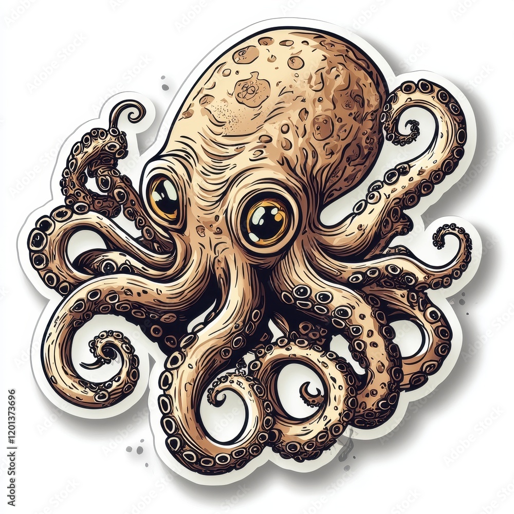 Realistic octopus illustration with detailed tentacles and earthy tones on a minimal background Realistic octopus illustration with detailed tentacles and earthy tones on a minimal background