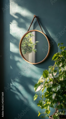 Reflections and Greenery in a Cozy Room with Natural Light at Morning