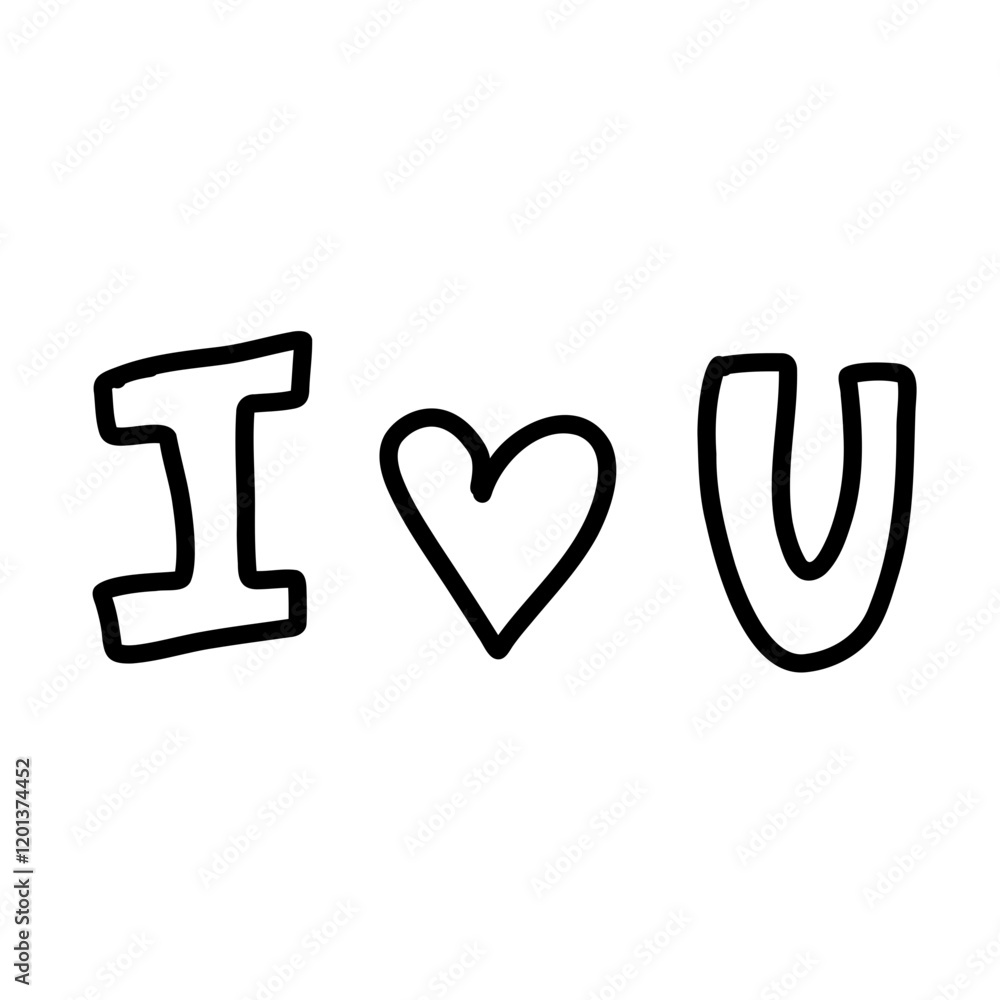 cute I love you hand written drawn text word doodle illustration svg transparent clipart cutout simple cut