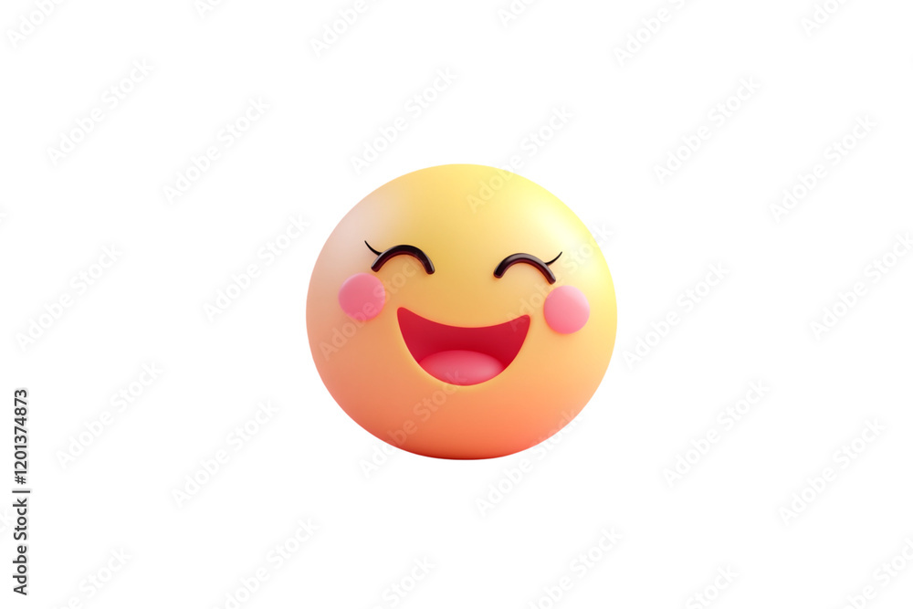Fototapeta premium Create a vibrant, minimalistic emoji of a happy face with big, round eyes, blushing cheeks, and a wide smile.