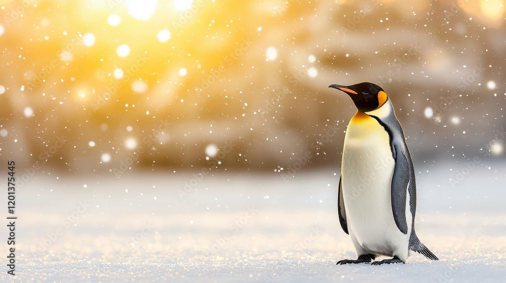 Fototapeta premium Majestic penguin in winter wonderland antarctica wildlife photography snowy landscape close-up viewpoint animal beauty