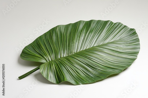 Large green monstera leaf displayed on a white background highlighting its un...