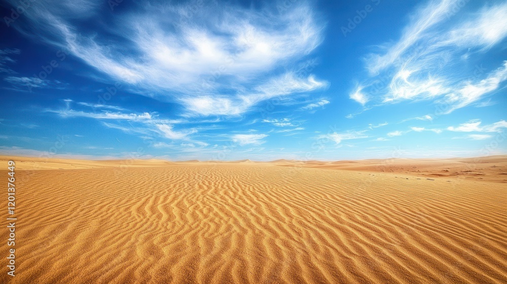 Naklejka premium Vast Desert Landscape Under a Vivid Blue Sky