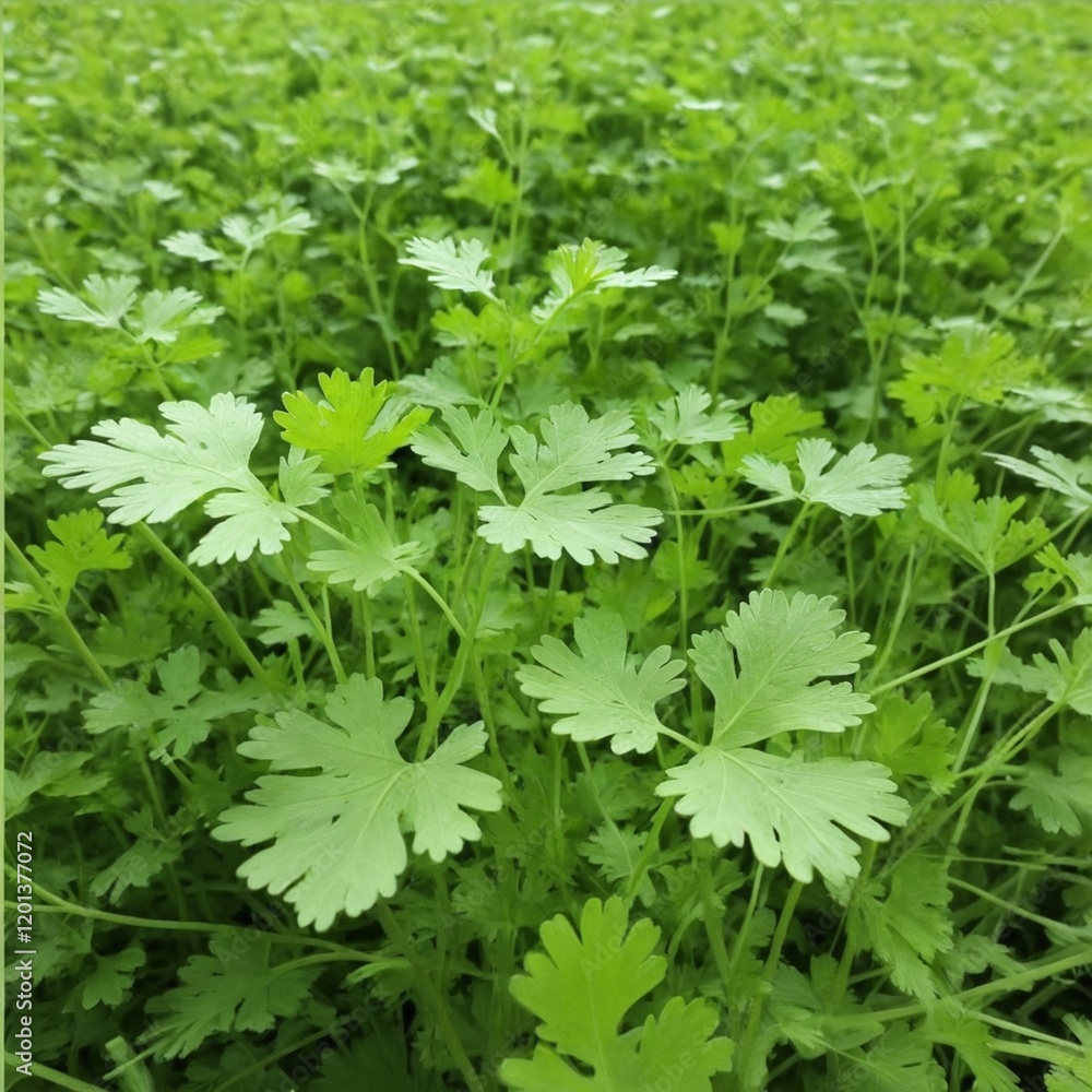 A fresh leaves of coriander leaves in the field A fresh leaves of coriander leaves in the field