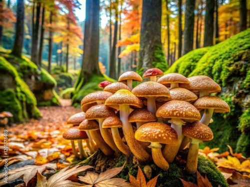 Discovering bunashimeji mushrooms: from forest floor to gourmet dish, a Japanese culinary and natural journey. photo