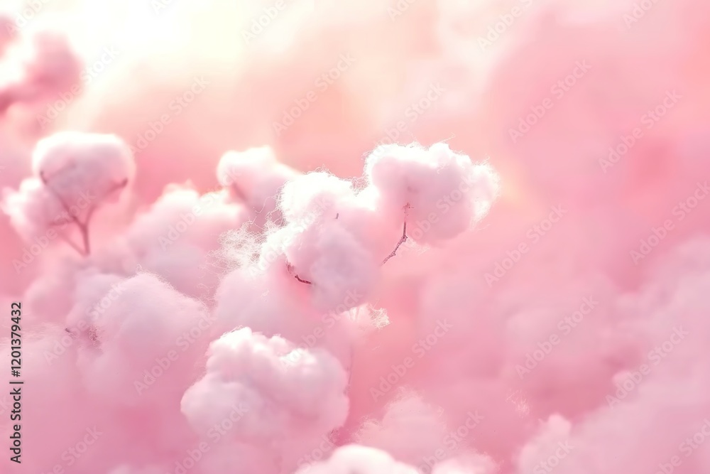 Fototapeta premium Colorful pink fluffy cotton candy background, soft color sweet candyfloss, lovely valentine concept, abstract blurred dessert texture