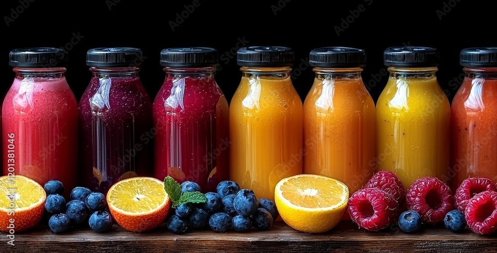 Colorful and freshly squeezed fruits and vegetables smoothies, packed with healthy ingredients Colorful and freshly squeezed fruits and vegetables smoothies, packed with healthy ingredients