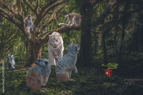 Obraz na płótnie Versammlung im Wald w salonie