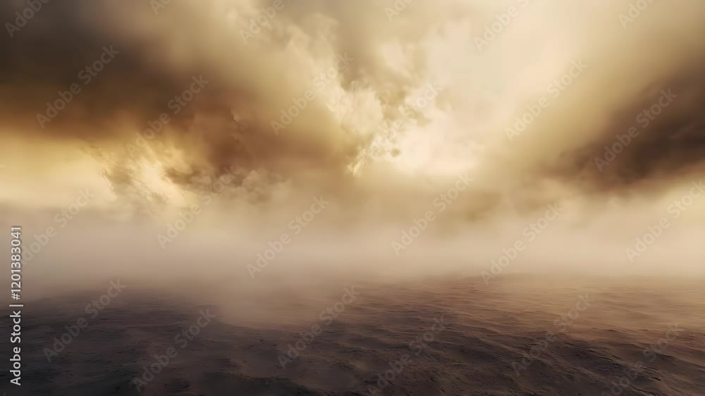 A dramatic landscape featuring a vast, misty terrain under swirling clouds and soft golden light, creating an ethereal and tranquil atmosphere A dramatic landscape featuring a vast, misty terrain under swirling clouds and soft golden light, creating an ethereal and tranquil atmosphere