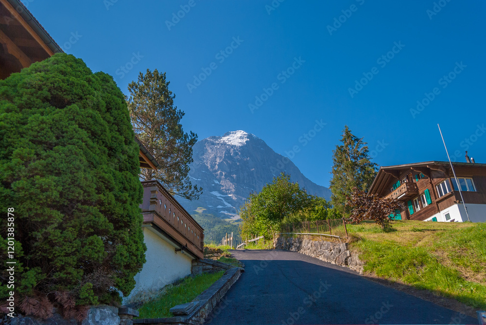 The famous Eiger peak North wall, Bernese Oberland, Switzerland, Europe The famous Eiger peak North wall, Bernese Oberland, Switzerland, Europe