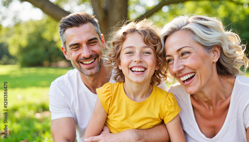 Joyful family laughter in sunny park, celebration of unity Joyful family laughter in sunny park, celebration of unity