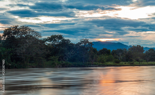 Evening shot of the banks of the Rio Magdalena or Magadalena River, Villavieja, Huila, Colombia. Long exposure. photo