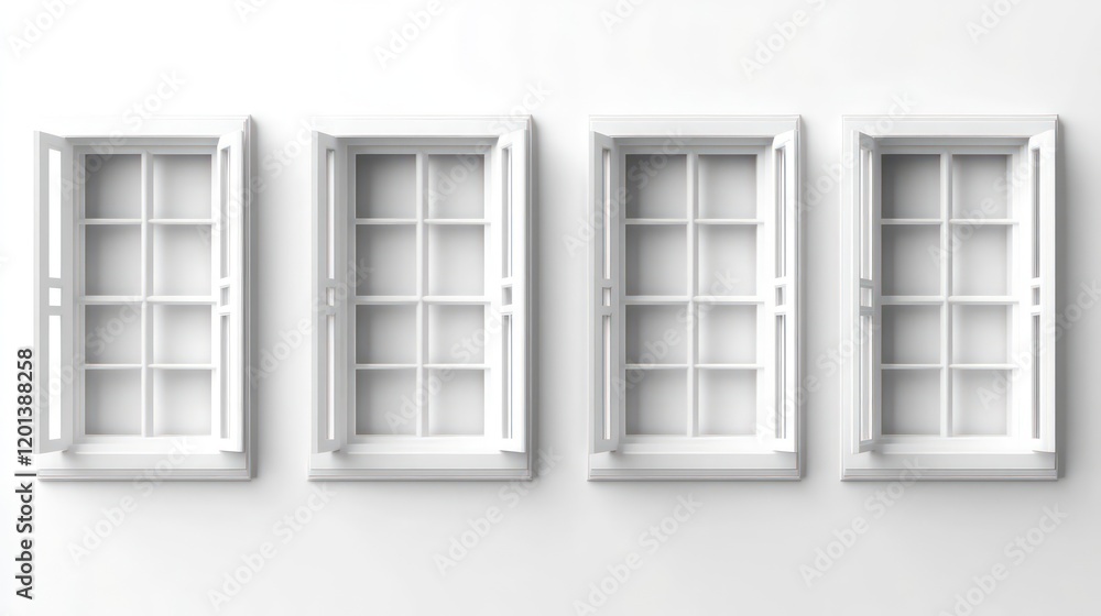Obraz premium Four White Windows on a White Background Generative AI