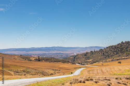 Scenic Mountainous Drive Through Fields in Testour, Beja, Tunisia photo