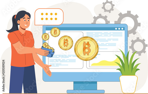 Cryptocurrency Transaction and Blockchain Technology Illustration Illustrates the digital transfer of cryptocurrencies using blockchain concepts.