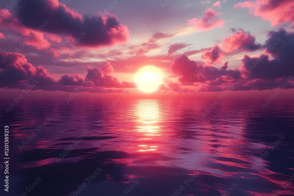 Obraz premium Vibrant sunset over calm ocean.