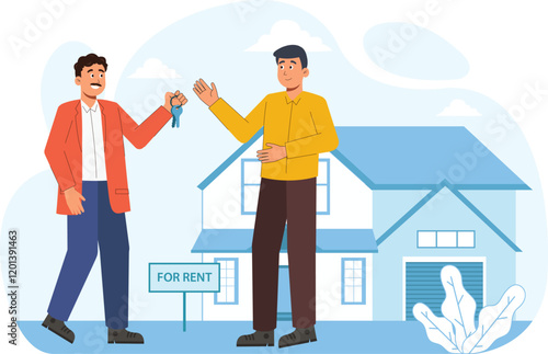 Property Renting Illustration with Keys and House A key and house symbolizing the concept of renting a property.