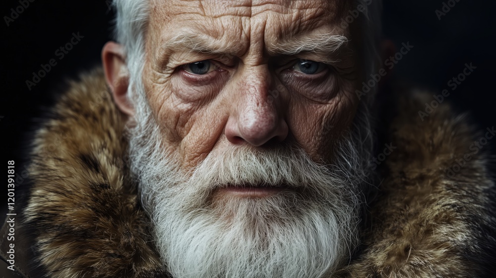 The man’s piercing stare, framed by his full white beard and fur collar, radiates a quiet authority and the strength that comes from a lifetime of experience. The man’s piercing stare, framed by his full white beard and fur collar, radiates a quiet authority and the strength that comes from a lifetime of experience.