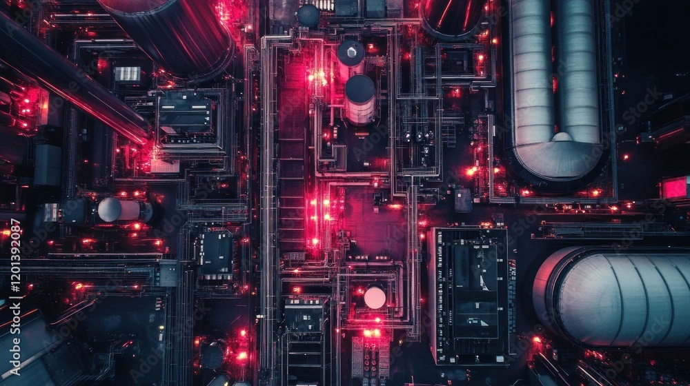 Aerial View of an Illuminated Industrial Complex at Night Aerial View of an Illuminated Industrial Complex at Night