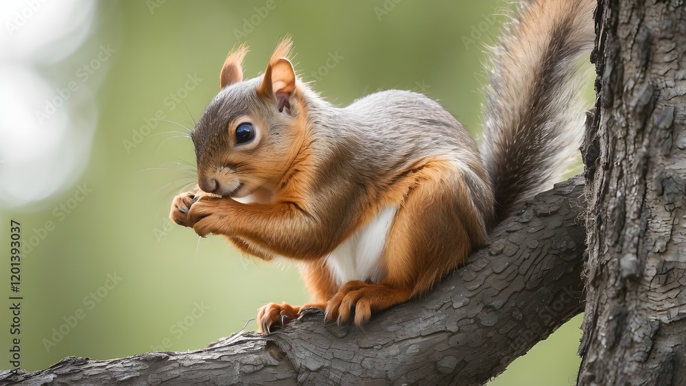 A squirrel clings to a rope, its bushy tail and bright eyes prominent isolated on white background
By NightTampa A squirrel clings to a rope, its bushy tail and bright eyes prominent isolated on white background
By NightTampa