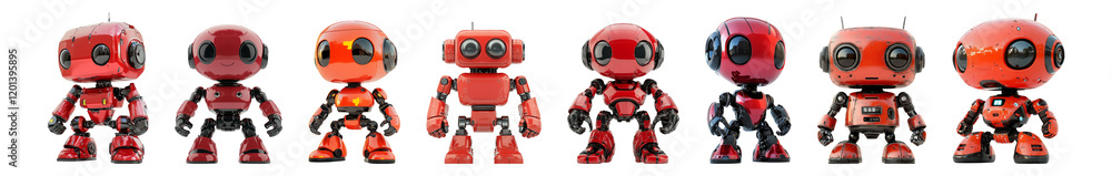 Glossy Red Robot Toy Collection on Transparent Background Glossy Red Robot Toy Collection on Transparent Background