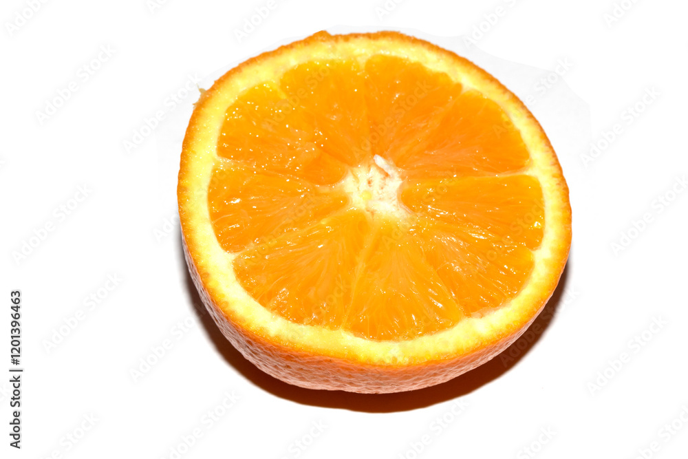 Close Up of Cirtus Fruit Orange Slice Cut on a White Background Isolated Close Up of Cirtus Fruit Orange Slice Cut on a White Background Isolated